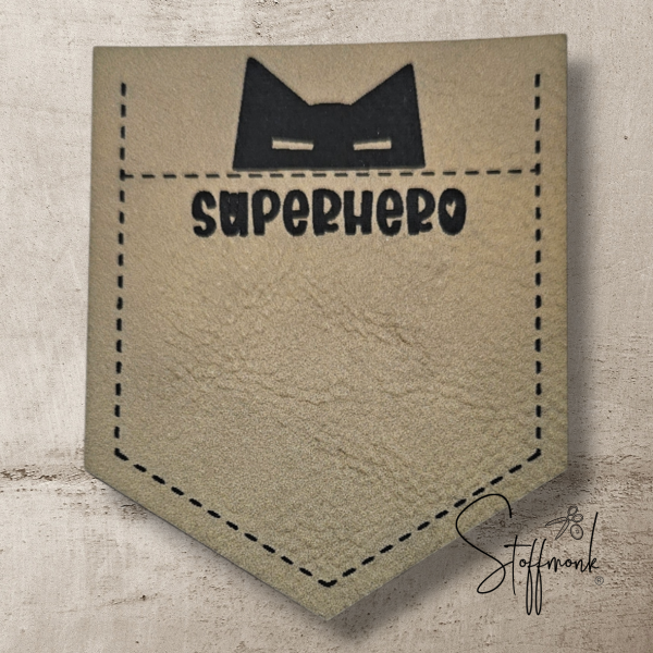BIG Taschen-Label - " Super Hero " -  Höhe ca. 8 cm - Kunstleder ++ Farbauswahl ++